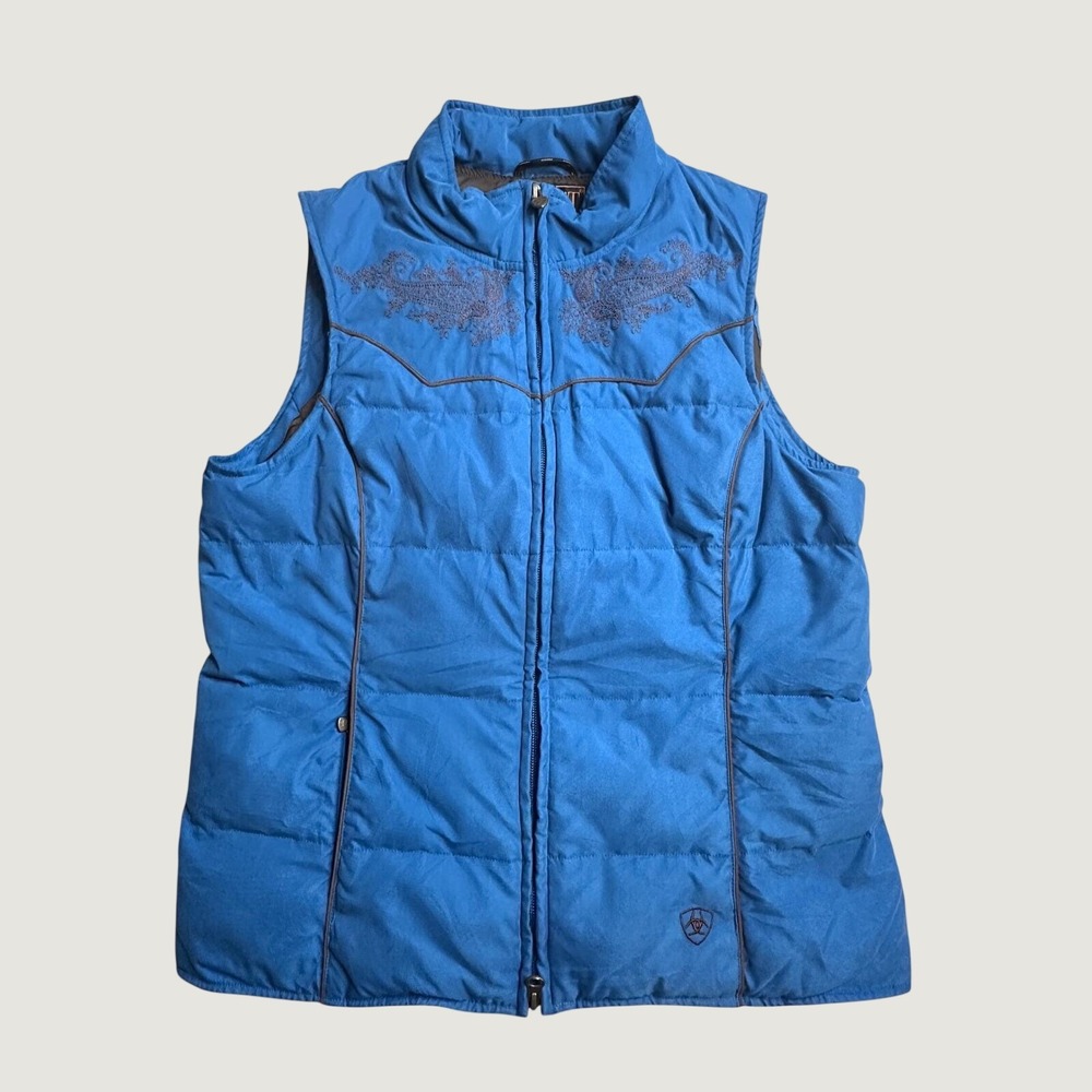 Ariat Vest Womens Small Puffer Blue Western Embroidered Down Insulated EXCELLENT